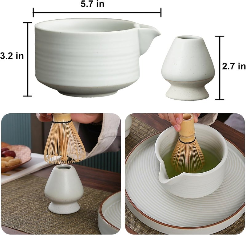 Glowgath Handmade Ceramic Matcha Bowl Set with Spout & Whisk Holder - Traditional Chasen Tea Whisk Ritual Kit, Gift-Ready Chawan for Matcha Lovers - Image 2